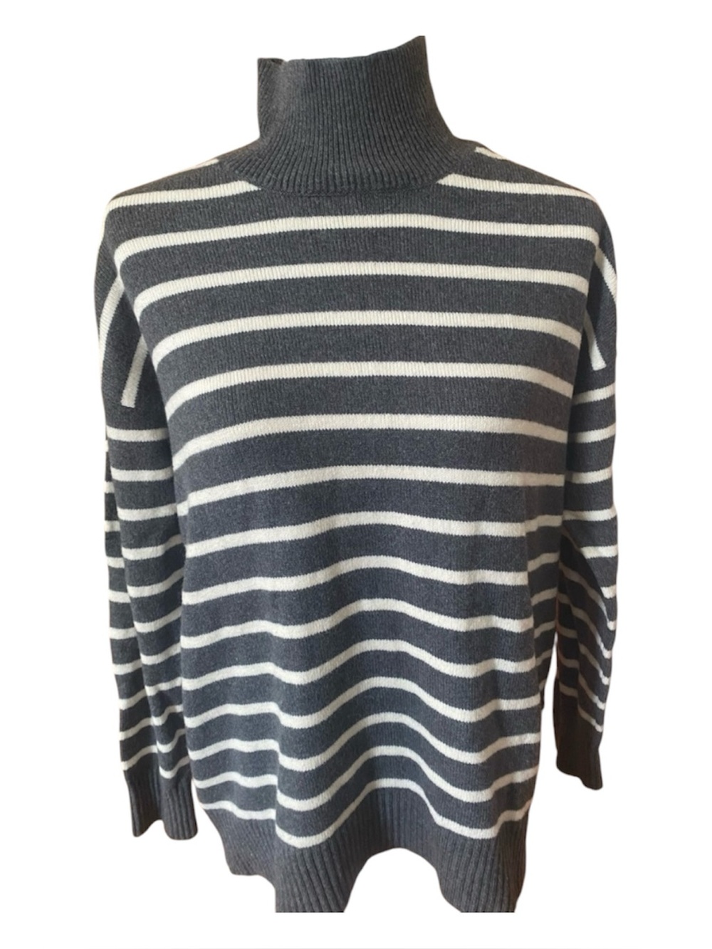 Banana Republic Factory Striped Turtleneck Sweater Gray White S